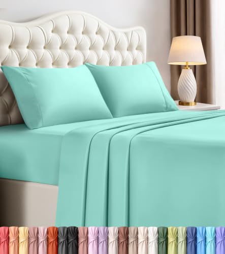 Utopia Bedding King Bed Sheets Set - 4 Piece Bedding - Brushed Microfiber - Shrinkage and Fade Resistant - Easy Care (King, Spa Blue)