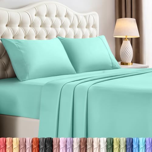 Utopia Bedding King Bed Sheets Set - 4 Piece Bedding - Brushed Microfiber - Shrinkage and Fade Resistant - Easy Care (King, Spa Blue)
