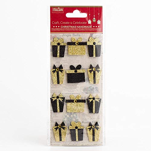 Black Gold Glitter Presents Christmas Craft Decorations (Pack of 12)