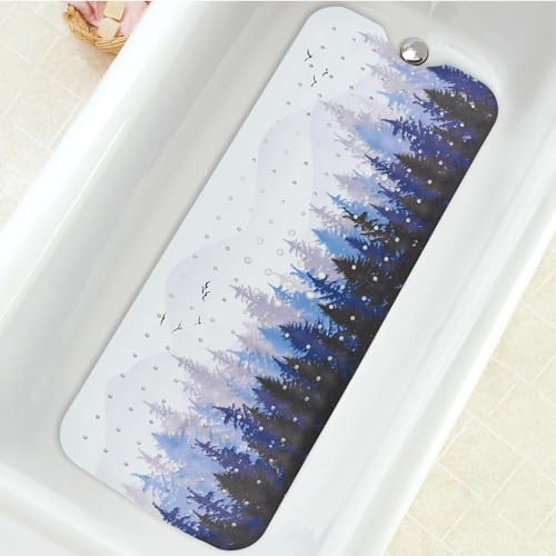 "Non Slip Bath Mat Forest Extra Long with Suction Cups and Drainage Holes for Adults Kids Elderly 40""x16"""