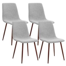 CangLong Set of 4 Retro Upholstered Grey Dining Chairs with Modern Fabric and Metal Legs, Perfect for Kitchen and Dining Room