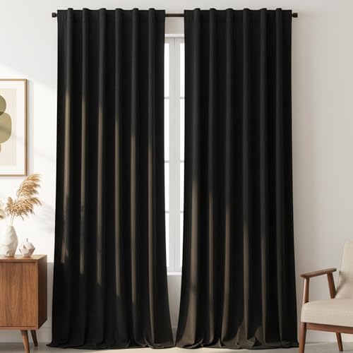 Timeper Black Velvet Curtains 90 inches 2 Panels,Blackout Curtains for Bedroom Living Room Thermal Insulated Luxury Super Soft Window Drapes,Back Tab & Rod Pocket,W52 x L90 inches