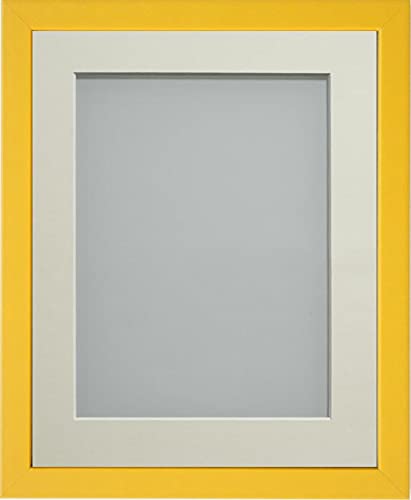 Frame Company Jellybean Range Mustard Yellow Wooden A4 Picture Photo Frame with Ivory Mount for Image 9x6 inch * Choice of Colours & Sizes* Fitted with Perspex