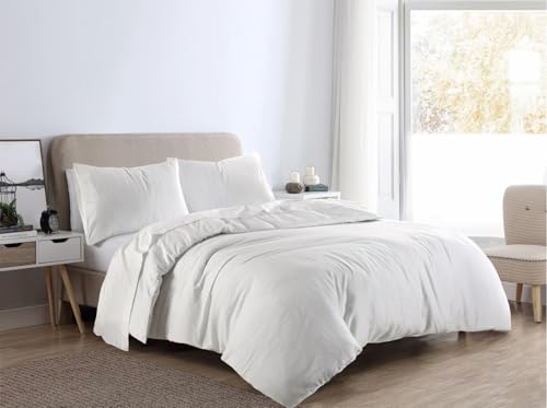 Kampala Hill Plain Dye Flannelette Bedding Brushed Cotton Duvet Cover Set White Double