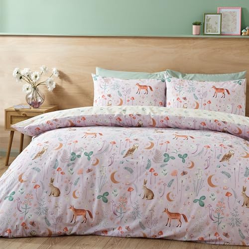 Catherine Lansfield Enchanted Twilight Animals Reversible King Duvet Cover Set with Pillowcases Lilac