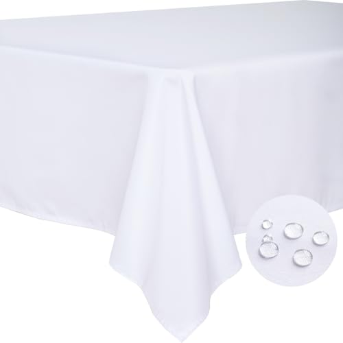 BYDOLL Table Cloth White 54x78 Inch Tablecloth for 4 Foot Rectangle Tables Outdoor Washable Wrinkle Free and Spillproof Polyester Tablecloth for Festival Camping Picnic Party Cover