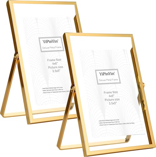 YiPinYin 4x6'' Gold Floating Frame Set of 2, For Photo Sizes (2x3'', 3.5x 5''), Plated Metal Frames for Tabletop/Shelf Display, Wedding, Christmas,Birthady, Home or Office Decoration Frames Silver.