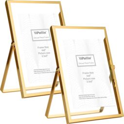 YiPinYin 4x6'' Gold Floating Frame Set of 2, For Photo Sizes (2x3'', 3.5x 5''), Plated Metal Frames for Tabletop/Shelf Display, Wedding, Christmas,Birthady, Home or Office Decoration Frames Silver.