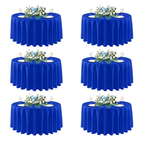 sancua Royal Blue Round Tablecloths 108 Inch(Fit 48-84 Inch Tables), 6 Pack - Circle Fabric Table Cloths for Wedding Party Banquet Birthday, Washable Polyester Covers