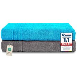 Komfortec Jumbo Bath Towels, 100% Cotton, Quick Dry, 80x200, Grey & Turqoise
