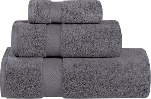 Superior Collection 100% Zero Twist Cotton Super Soft and Absorbent 3-Piece Towel Set, Grey