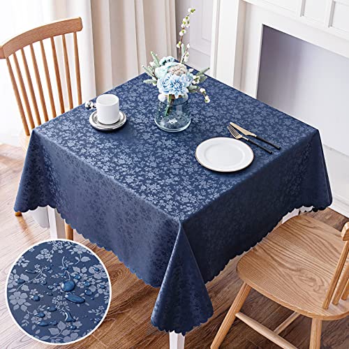 smiry - Square Tablecloth Waterproof Wipeable Wipeable Vinyl Table Cover for Kitchen Dinning (Navy, 70 x 70 Inch)
