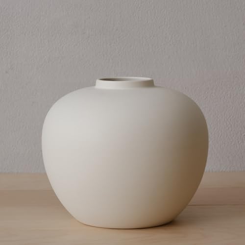 "Full Moon Designed Vase, Shaping Flower Art and Displaying Hydroponic Plants, 6.5"" × 7.2"", Matte Crème"