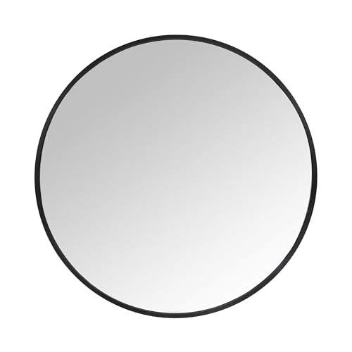 Relaxdays Round Wall Mirror, Ø 40 cm, Framed Bathroom and Living Room Decor, Black