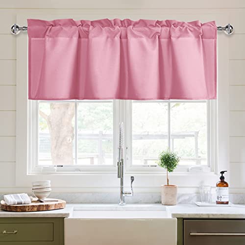 XWZO Kitchen Valances Curtains for Windows Living Room Bedroom Bathroom Toppers Farmhouse Style Rustic Dinning Room Thermal Insulated Rod Pocket, W60 x L18 Inch Length, Pink, 1 Panel