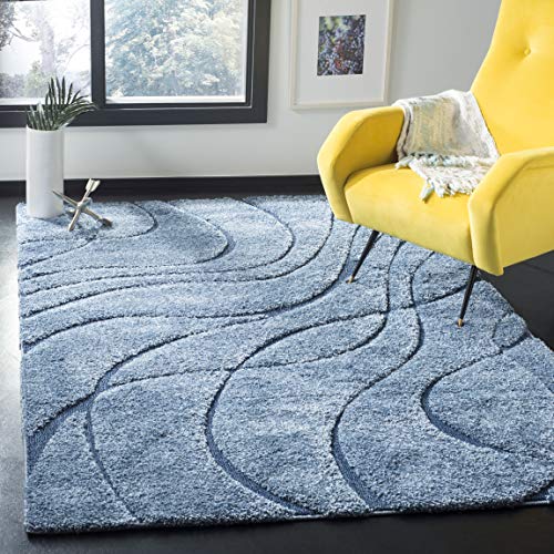 Safavieh Shag Rug for Living Room, Dining Room, Bedroom - Florida Shag Collection, High Pile, in Blue, 69 X 213 cm