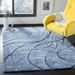 Safavieh Shag Rug for Living Room, Dining Room, Bedroom - Florida Shag Collection, High Pile, in Blue, 69 X 213 cm