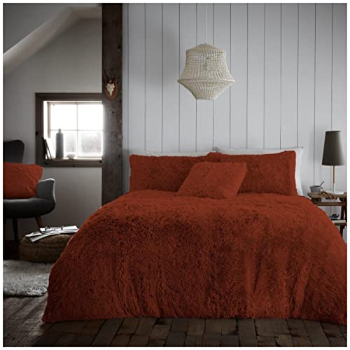 GC GAVENO CAVAILIA Fleece Duvet Cover, Snuggle Warm Double Bedding Set, Cuddle Fluffy Quilt Covers, Rust, Double