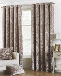 "Riva Paoletti Verona Ringtop Eyelet Curtains (Pair) - Oyster Beige - Velvet Feel - Crushed Velvet Look 100% Polyester - 117cm width x 183cm drop (46"" x 72"" inches) - Designed in the UK"