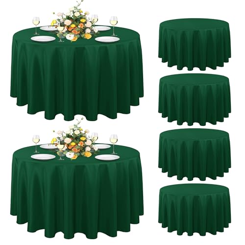 sancua 6 Pack Round Tablecloth 90 Inch Hunter Green, Stain and Wrinkle Resistant Table Cloth - Washable Polyester Decorative Fabric Table Cover for Dining Tables, Christmas Parties and Camping