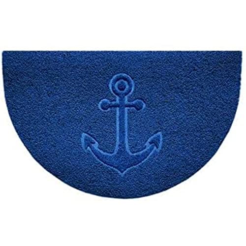 Nicoman Embossed Halfmoon Half Circle Door Mat Dirt-Trapper Jet-Washable Doormat 70x44cm (Blue, ANCHOR Shape) - Use on Carpet ONLY