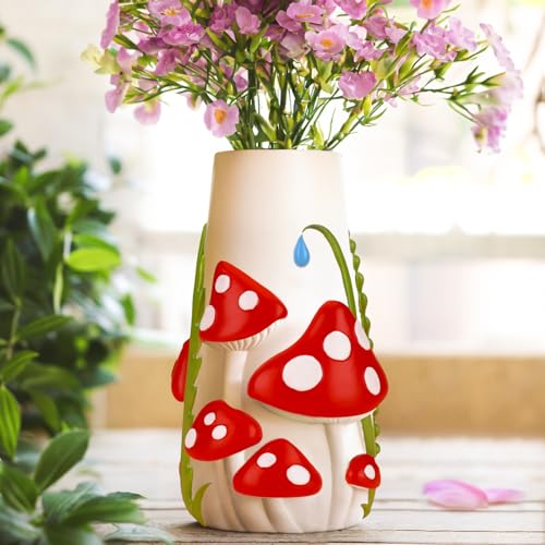 GUGUGO Mushrooms Vase for Flower, 8 Inch Tall Rainbow Funky Mushroom Decor, Unique Vases for Flowers, Cute Room Decor Aesthetic (B)