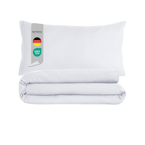 Komfortec Premium Bed Linen 155 x 220 cm with 1 Pillowcase 40 x 80 cm Brushed Microfibre - White