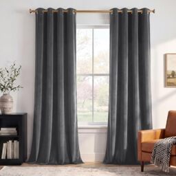 StangH Grey Velvet Curtains for Living Room - 96 inches Long Light Blocking Velvet Curtain Panels Privacy Grommet Window Drapes for Bedroom/Sliding Glass Door, W52 by L96 inches, 2 Panels