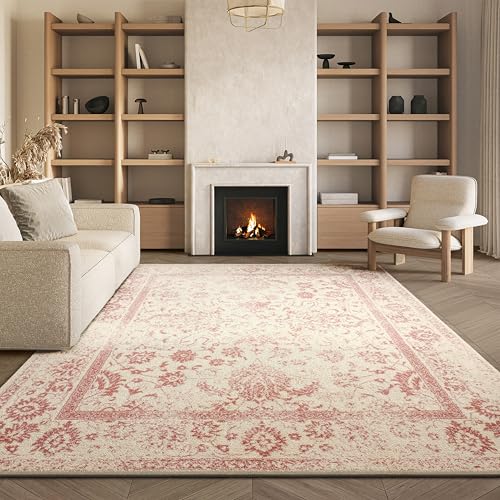 Safavieh Distressed Rug for Living Room, Dining Room, Bedroom - Adirondack Collection, Short Pile, in Ivory and Rose, 200 X 200 cm