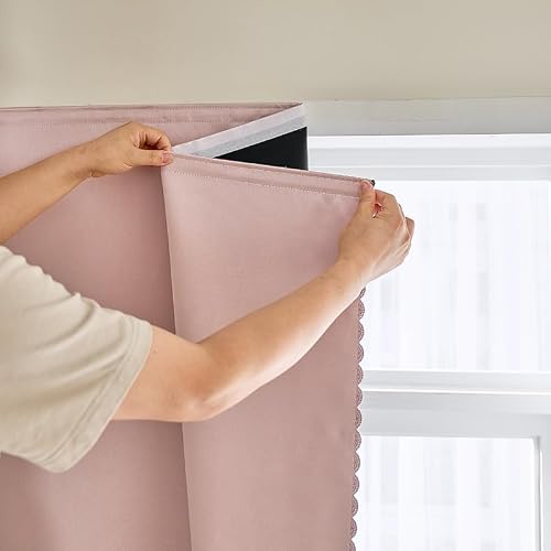 "AJAZZ 100% Window Blinds Blackout Portable Blackout Curtains Adhesive Curtains for Living Room No Drilling (Pink, 47"" W x 72"" L 1 Panel)"