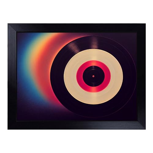 Lap Tray with Bean Bag Cushion, Special Vinyl Record Art Abstract - Handmade in the UK, Raised Wooden Edge, Padded Cushion, Heat-Resistant Wipe-Clean Surface, for Meals, Laptops and Crafts