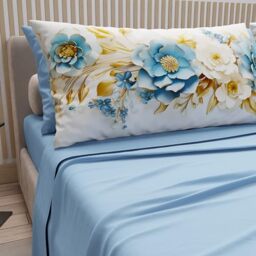 PETTI Artigiani Italiani - Cotton Sheets with Pillowcases in Digital Print, Double Bedsheets, Double Bed Set, Flower Ceramic-03, 100% Made in Italy