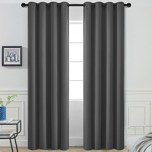 Yakamok 84 Inch Long Blackout Curtains for Bedroom, Thermal Insulated Room Darkening Curtains, Light Blocking Blackout Drapes for Living Room- 2 Panels,52x84 Inch, Charcoal Grey