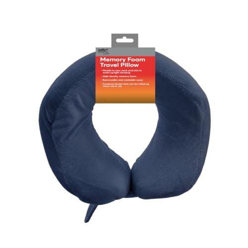 Safe + Sound Memory Foam Folding Travel Neck Pillow, Navy Blue