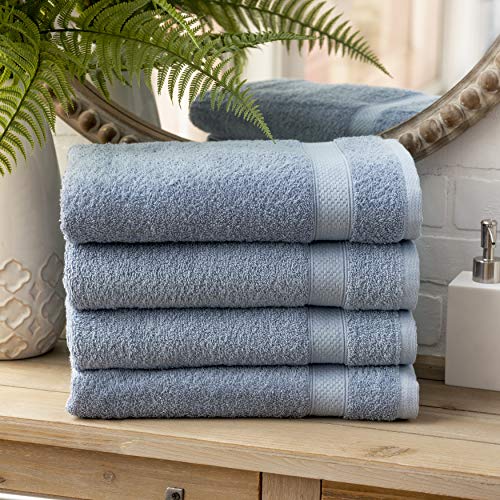 Welhome Basic 100% Cotton Towel (Dusty Blue)- Set of 4 Bath Towels - Quick Dry - Absorbent - Soft - 434 GSM - Machine Washable
