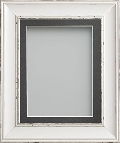Frame Company Brooke Antique White Photo Frame, Grey Mount, 6x4 for 5x3 inch, fitted with perspex