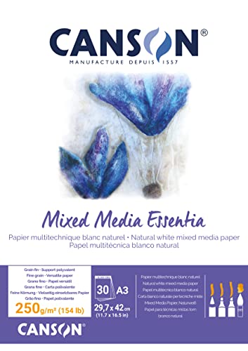 CANSON Mixed Media Essentia Artist Pad 250gsm A3 Glued Pad 30 Sheets - For Professional Artists & Students