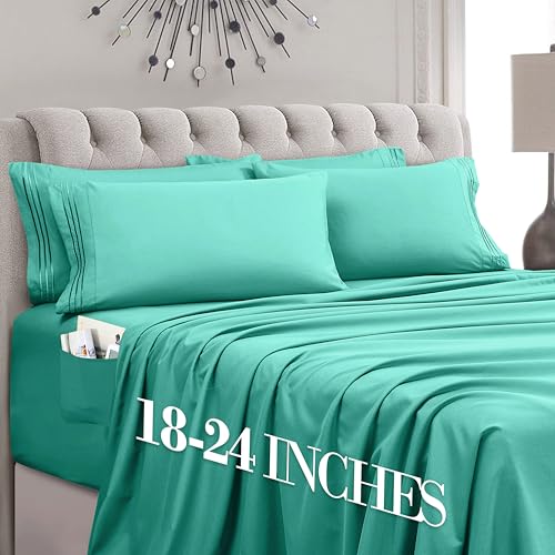 Mocassi Luxury 6-Piece Sheet Set, Ultra Soft 1800 Premium Hotel Quality Microfiber Sheet Set, Fits Mattresses Up to 18 to 24 Inches Extra Deep Pocket - Breathable and Secure Fit, King, Paradise Teal