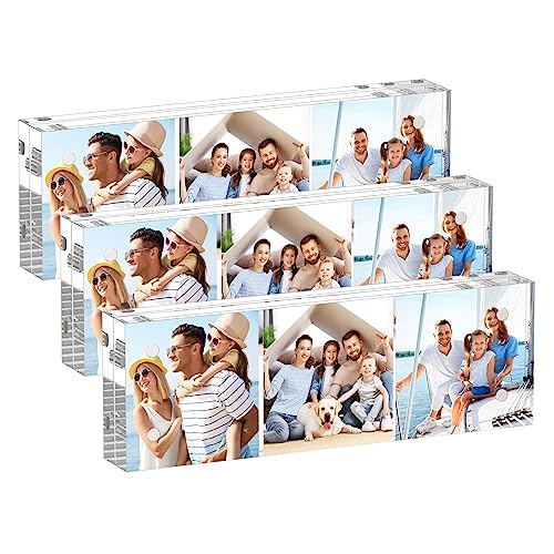 AITEE 2x6 Acrylic Picture Frames 3 Pack, 20% Thicker Block, Clear Picture Frames Freestanding Double Sided Magnetic Acrylic Lucite Frameless Transparent Square Frame Gift for Desktop Display