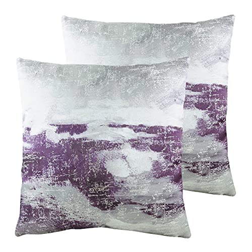 furn. Landscape Twin Pack Polyester Filled Cushions, Steel/Purple, 43 x 43cm
