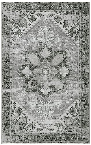 Safavieh Traditional Rug Ideal for High Traffic Areas - Machine Washable and Non Slip - Tucson Collection, Short Pile, in Dark Green and Beige, 76 X 122 cm