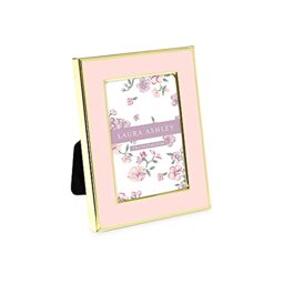 Laura Ashley 2x3 Pink Enamel Picture Frame, Gold Metal Edge with Easel, for Countertop, Counterspace, Tabletop Display, Bookshelf, Desk, Wall Décor, Photo Gallery (2x3, Pink W/Gold)