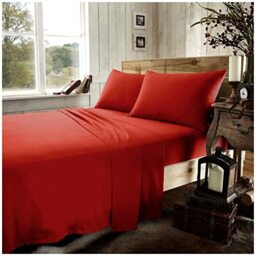 GC GAVENO CAVAILIA Luxury Flannel Plain Flat Sheet, 100% Brushed Cotton Easy Care Accessory, Premium Soft & Cosy Bed Linen, Red, Double Size Bedsheet
