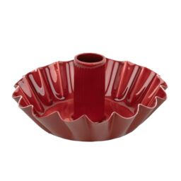Talking Tables Scalloped Dark Red Metal Dinner Candle Holder, Handmade in India with Enamel Finish, Elegant Table Décor, Christmas, Centrepiece, Versatile Use for Dinner Ambiance