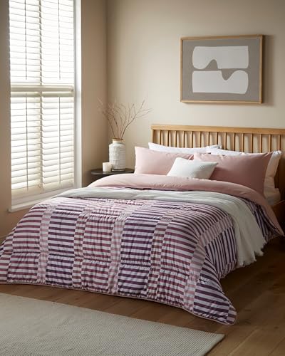 Night Lark Coverless Duvet and Pillowcase Set, Autumn Collection – Coverless Duvet Single 10.5 Tog with Advanced Smartfil® Fibre, Machine Washable, Hypoallergenic – Rosy Stripes, Single Bed Size