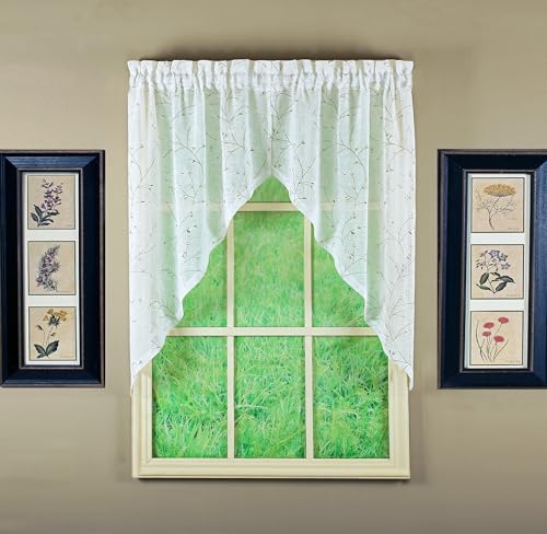 "Today's Curtain, Willow Faux Linen Print Swag 38"", Ecru, 56"" W x 38"" L"