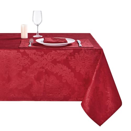 HomeJoy Red Barcelona Luxury Oblong/Rectangle Jacquard Damask Tablecloth, 100% Polyester,OilProof,Waterproof,Dining Room,Christmas,Party Banquet and Holiday (Red, 60X84)