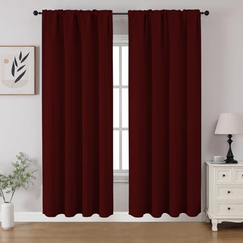 CUCRAF Maroon Red Blackout Curtains 72 inch Length 2 Panels Set, Rod Pocket Room Darkening Drapes for Bedroom Living Room, Insulated Thermal Light Blocking Window Curtain (W52 x L72 Inch)