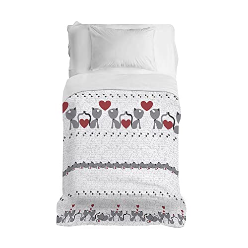 PENSIERI DELICATI Bedspread 170 x 280 cm, Single Sheet 100% Cotton Pique, Ideal as a Furniture Cover, 1 Square Bed Blanket, Grey Kittens, 100% Made in Italy