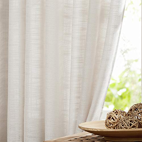 "Fmfunctex Natural Linen Textured Semi-Sheer Curtains for Living Room Office 72"" Long Not See Through Privacy Window Curtain Set for Bedroom 52”w x 2 Panels Grommet Top"